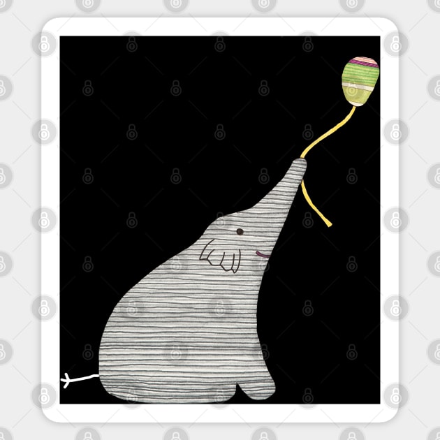 Elephant with Balloon #1 on Black Sticker by ErinBrieArt